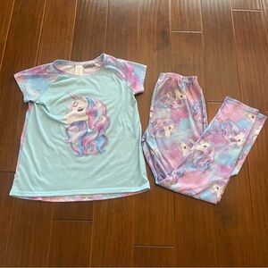 Girls Unicorn Pajama Short Sleeve / Pant Set - Size Large (10/12)